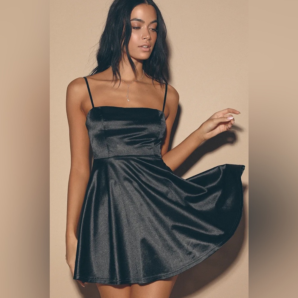 Lulus With the Best Black Satin Skater Dress | Size XL